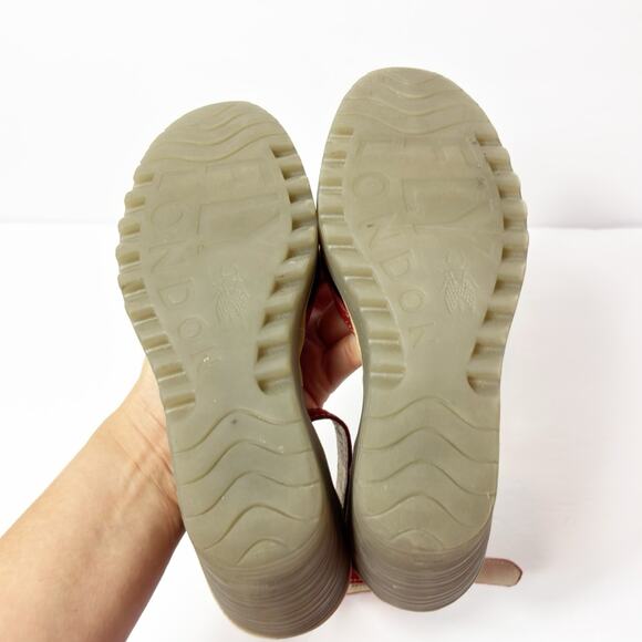 FLY LONDON YANS SANDAL WOMEN RED GRAY LEATHER WEDGE HEELS SIZE 38 OR 7.5 - Picture 5 of 7